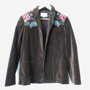 Armand Ventilo Blazer Womens 38‎ M Black Velvet Floral Embroidered Boho French